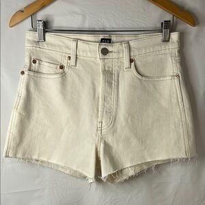 Gap High-Waisted Jean Shorts women size 28 button fly denim stretch frayed hem